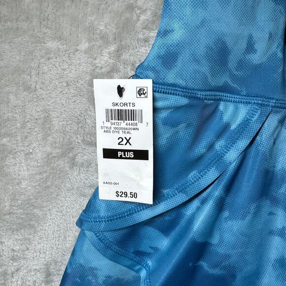 ID Ideology NEW Womens Skort Plus 2X Flouncy Tiered Blue Dye Pull On Stretch - Picture 5 of 11